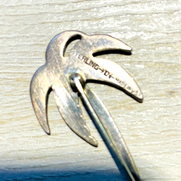 Vintage Sterling Silver Palm Tree Brooch Pin Green Enamel Leaves - Picture 5 of 7